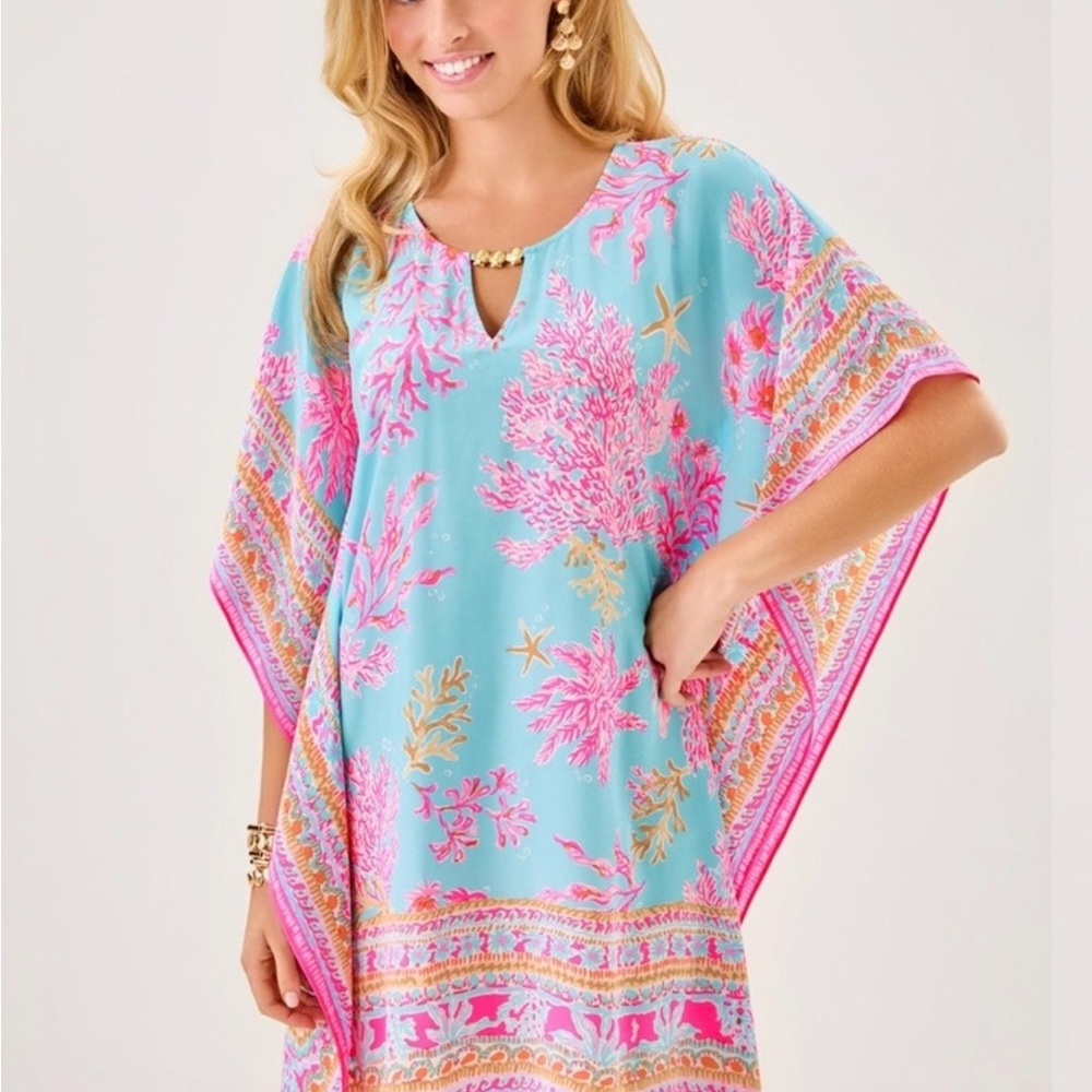 NWT Women’s Lilly Pulitzer Lindamarie Silk Caftan Royal Coral XXS/XS MSRP $398 - Picture 3 of 9